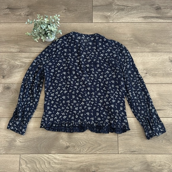 Maeve Anthropologie Floral Navy Blue Women's Long Sleeved Top Size Large P - Picture 8 of 11
